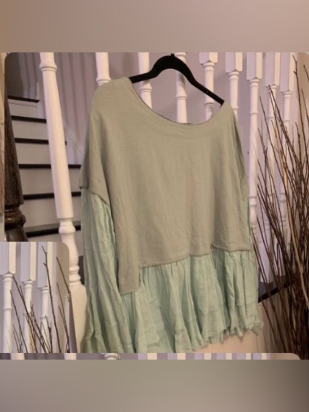 Light Sage Layered Ruffle Tunic Top - Women's Casual Scoop Neck
